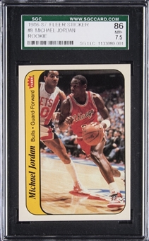1986-87 Fleer Stickers #8 Michael Jordan Rookie Card - SGC 86 NM+ 7.5